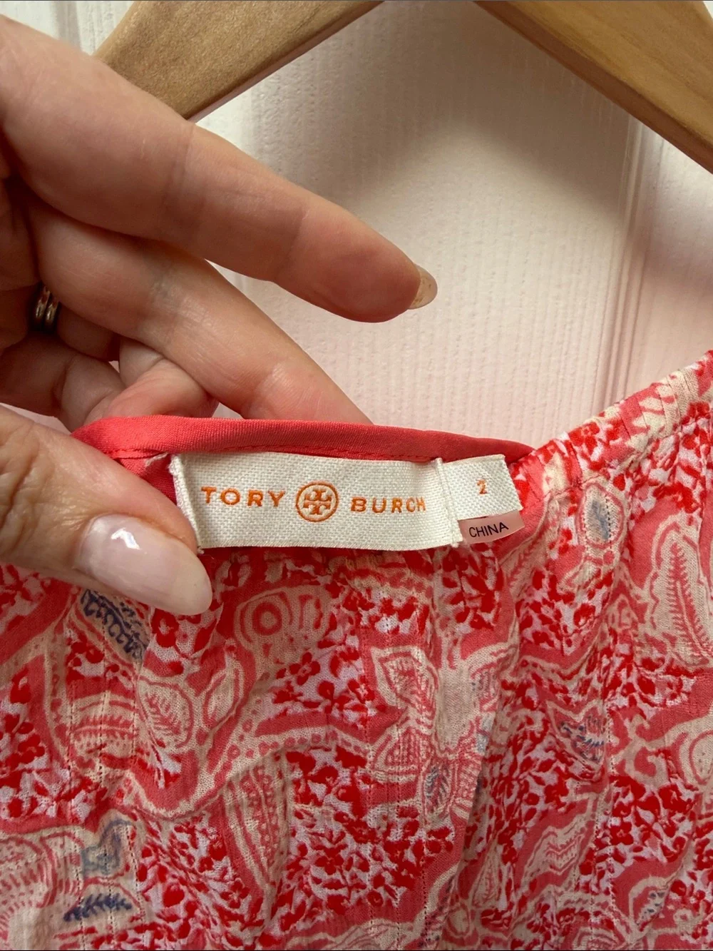 Tory Burch Melon Emmarentia Floral Shift Dress Red Pink Size 2 Summer Resort